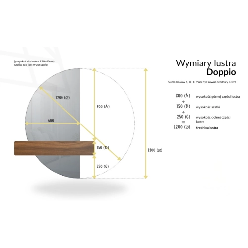 Lustro półokrągłe w dwóch częściach w ramie z podświetleniem - DOPPIO W RAMIE LED